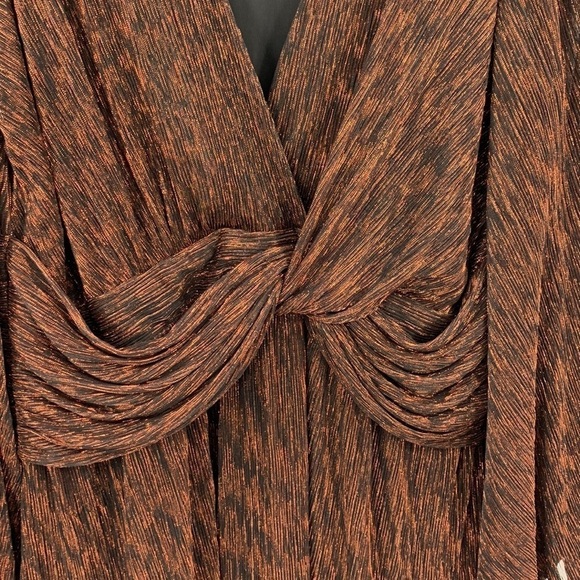 Ever New Melbourne twist front shift dress copper metallic ruffle full skirt 12 - Picture 3 of 6